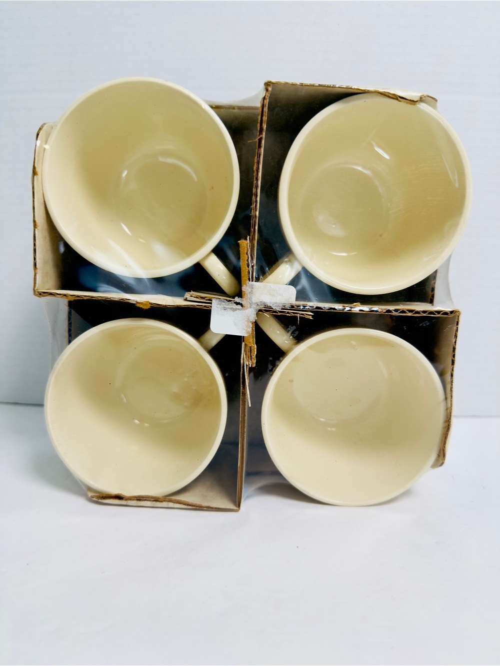 Vtg Scio Pottery White Ironstone Stacking Mugs Coffee Cups Set of 4 Deadstock